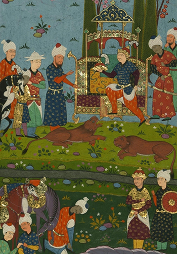 Yadkar-al-Katib Seizes the Crown After Having Killed 2 Lions